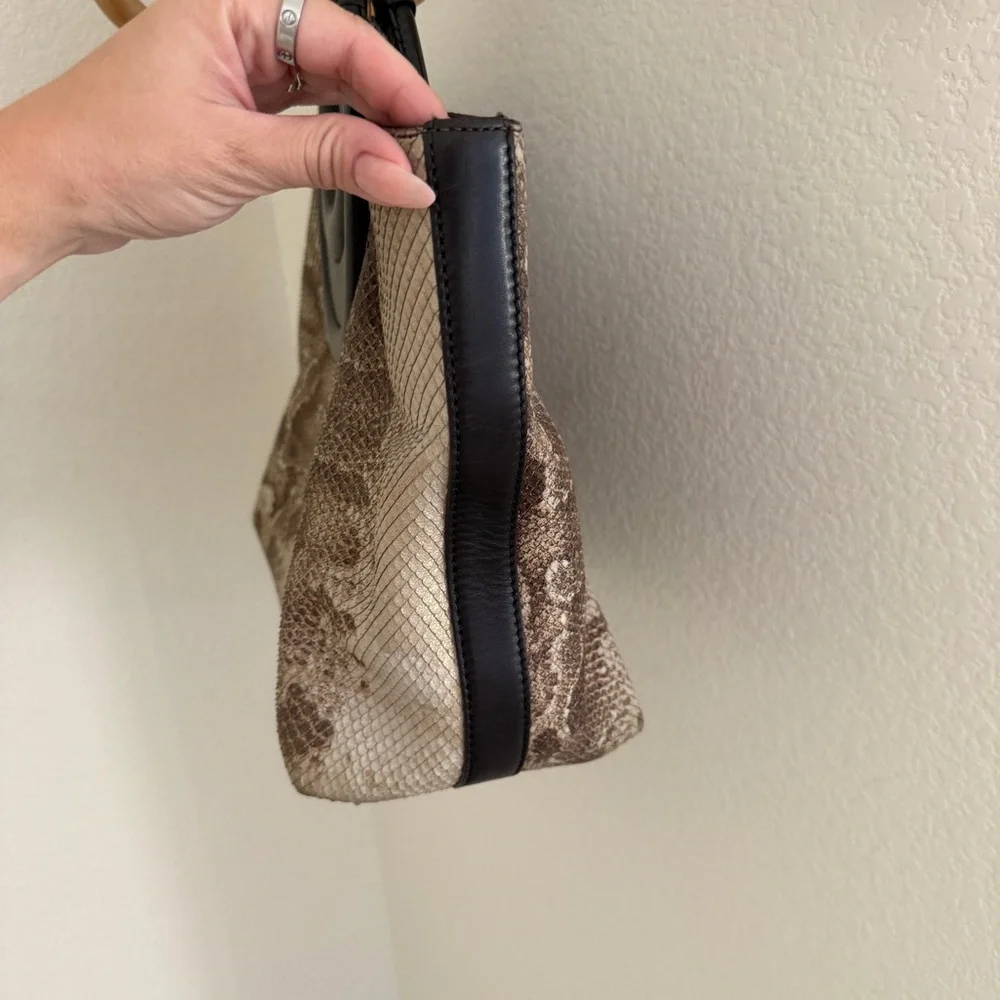 DONALD J.PLINER Genuine Leather Brown Ivory Python Print Tote top round handle
